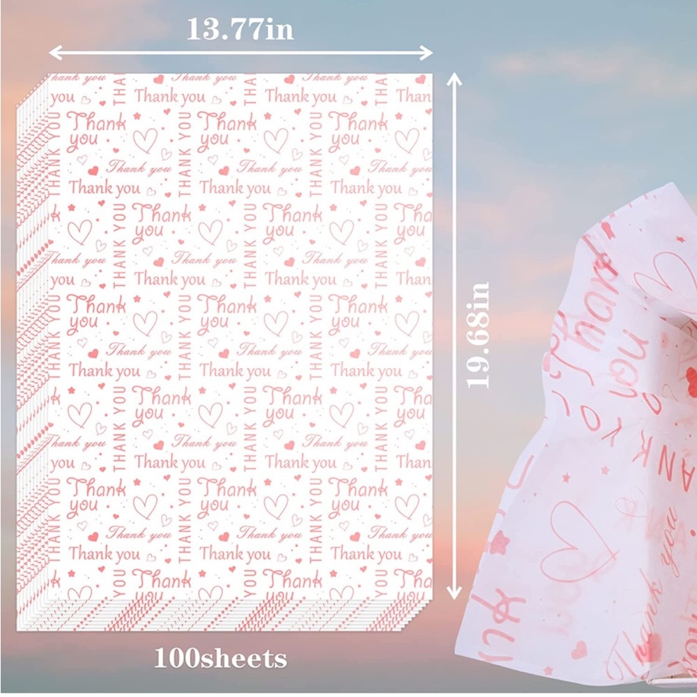 100 Pink Thank You Tissue Paper Sheets, 14x20 PRICE IS FIRM - Picture 6 of 8